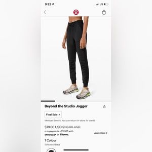 New with tags, Beyond the studio Lululemon Jogger size 18